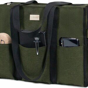 Utility Water Resistant Tote Bag with 13 Pockets, Top Zipper Closure & Thick Bot